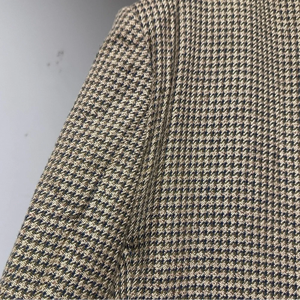 Vintage 80s Andhurst Tan Beige Houndstooth Wool Blend Sport Coat Mens Size 46L